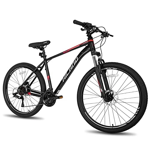 Bicicletas de montaña : ROCKSHARK Hiland Bicicleta de Montaña 27, 5 Pulgadas 27 Velocidades con Cuadro de Aluminio de 457 mm Bici con Freno de Disco Lock-out y Horquilla de Suspensión Bike Negro y Rojo…