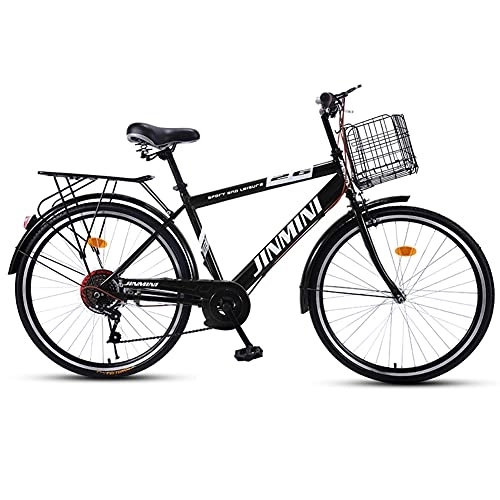 Bicicletas de montaña : SHANJ Bicicleta de Montaña para Hombre de 26 Pulgadas, Bicicletas de Carretera para Adultos, Bicicleta de Cercanías de la Ciudad, V Freno, con Cesta y Asiento Trasero, Negro