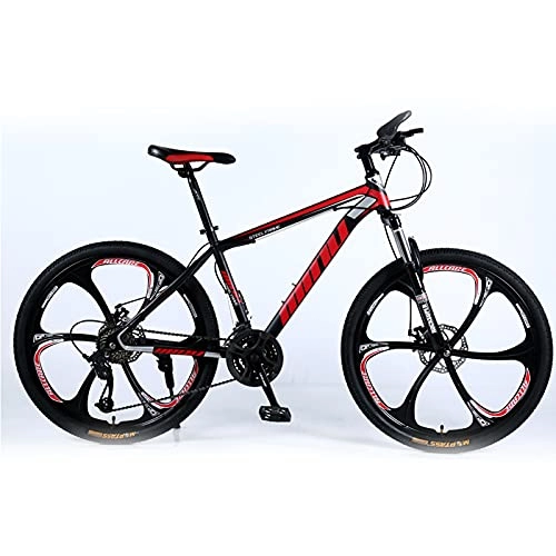 Bicicletas de montaña : SHUI 26'' Bicicleta De Montaña para Mujeres Y Hombres, Aleación De Magnesio Y Aluminio, Freno De Disco Doble MTB, Bicicleta De 6 Rayos, Horquilla Delantera Ajustable Y Bl Black Red-21sp