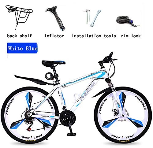 Bicicletas de montaña : TaoRan Bicicletas Bike MTB, All Suspended Aluminum MTB Adult, Shimano, Frenos de Disco, Suspensin Delantera (Varios tamaos)-Blanco + Azul_(24 Pulgadas)_24 velocidades