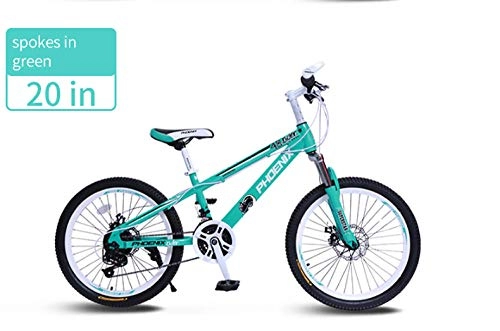 Bicicletas de montaña : TaoRan MTB 20 / 22 '' All Suspended Teens Child 21 Speed ​​- High Carbon Steel Bicycles with Front Suspension Adjustable Seat-（Verde + Blanco） (Rueda de radios)_(20 Pulgadas) (21 velocidades)