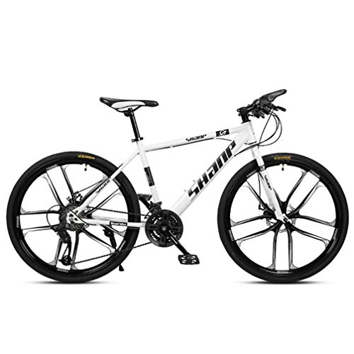 Bicicletas de montaña : Unisex de montaña a campo compite con la bici, marco de la pintura electrosttica, grueso tubo de acero al carbono de pared, frenos de doble disco y una rueda de bicicleta de montaña, Blanco, 21 speed