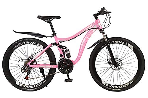 Bicicletas de montaña : WANG-L Bicicletas De Montaña para Hombres Y Mujeres Freno De Disco Doble De 26 Pulgadas Y Suspensión Completa Marco De Acero Al Carbono Bicicletas Rígidas De Montaña, Pink-27speed