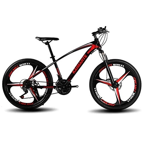Bicicletas de montaña : WEHOLY Bicicleta Bicicleta de montaña, 24 Pulgadas Rueda de Tres Cuchillas Acero de Alto Carbono Unisex Frenos de Disco de Bicicleta de montaña de Doble suspensión, Rojo, 24 velocidades