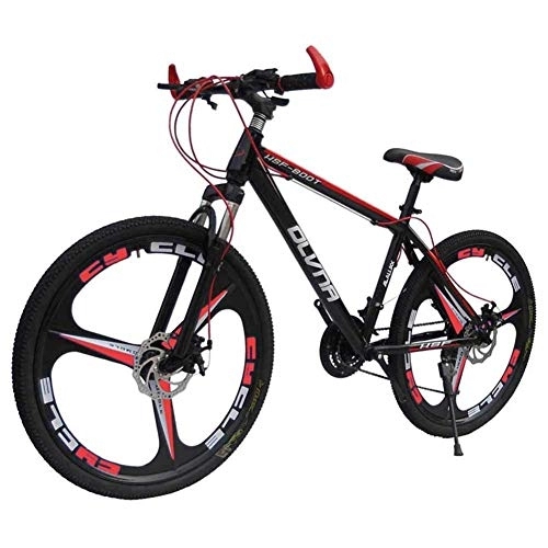 Bicicletas de montaña : WEHOLY Bicicleta para Hombre 'Mountain Bike, 17' Pulgadas Marco de Acero Ruedas de 3 radios, 21 / 24 / 27 / 30 Velocidad Unidad de Amortiguador Trasero Totalmente Ajustable, Rojo, 24 velocidades