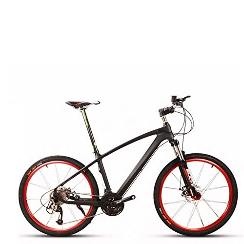 Bicicletas de montaña : WND Bicycle Mountain Bike Carbon Fiber Variable Speed Shock Absorption Double Disc Brake Aluminum Alloy, Black Red, 30speed