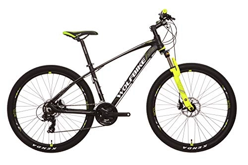 Bicicletas de montaña : Wolfbike LINKTRO 9 27 TX300M Negro T18 Bicicleta, Adultos Unisex, Amarillo Flúor, 18-457