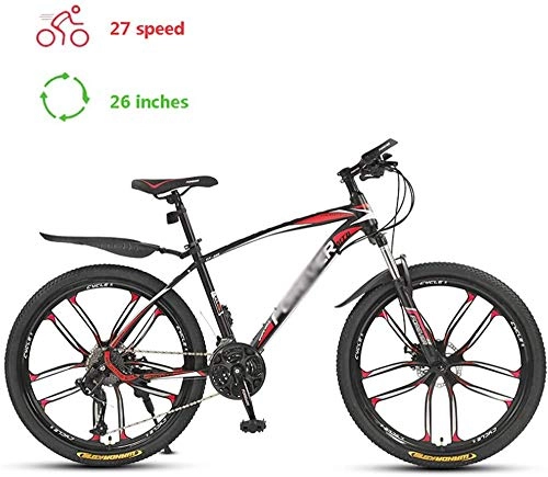 Bicicletas de montaña : WSJYP Bicicletas de Montaña para Hombre de 26", Bicicleta de Montaña para Adultos Rígida de 27 Velocidades, Freno de Doble Disco con Marco de Acero de Alto Carbono con Asiento Ajustable, 10 Knives-Red