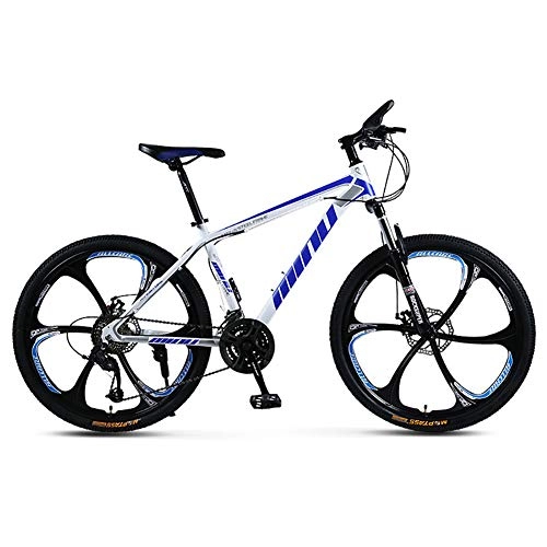Bicicletas de montaña : WSZGR Bicicleta De Suspensión Tenedores, Suspensión Completa Bicicleta De Montaña Hombre, Carreras Bike Bicicletas para Mujeres, 26 Pulgadas Carreras Adulto Bicicleta Blanco Y Azul 26", 30-Velocidad