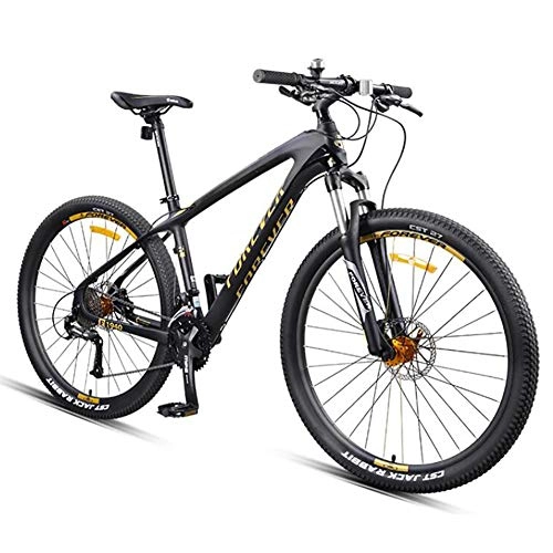 Bicicletas de montaña : WXX 27, 5 Pulgadas Marco de Fibra de Carbono de Bicicletas de montaña del Freno de Disco Doble Unisex Dual Shock de absorcin Off-Road de Velocidad Variable de Bicicletas, Black Gold