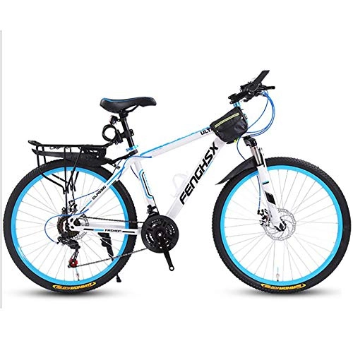Bicicletas de montaña : WXX Bicicleta de montaña para Adultos, Acero con Alto Contenido de Carbono, Asiento Ajustable de 24 Pulgadas, Freno de Disco Doble, Bicicleta de Cola Dura, Blanco, Azul, 21 velocidades