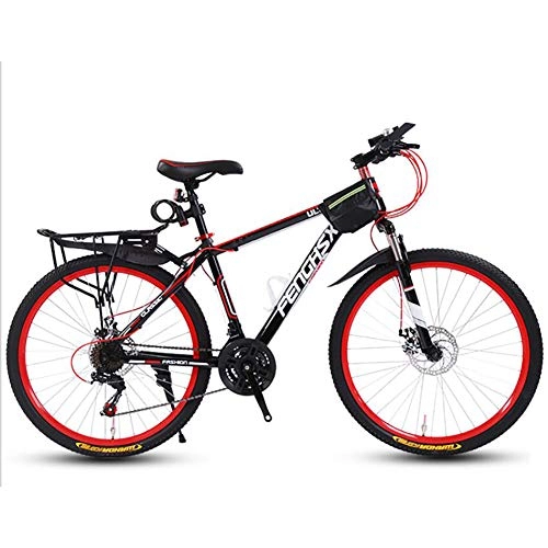 Bicicletas de montaña : WXX Bicicleta de montaña para Adultos de Acero con Alto Contenido de Carbono, Asiento Ajustable de 24 Pulgadas, Frenos de Disco Dobles, Bicicleta rgida, Negro, Rojo, 21 velocidades