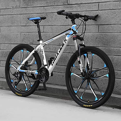 Bicicletas de montaña : WYZQ Carrera De Bicicleta De Montaa De Velocidad Variable, Bicicleta De 24 Pulgadas con 10 Radios, Cuadro De Acero con Alto Contenido De Carbono, Freno De Doble Disco, White Blue, 21 Speed