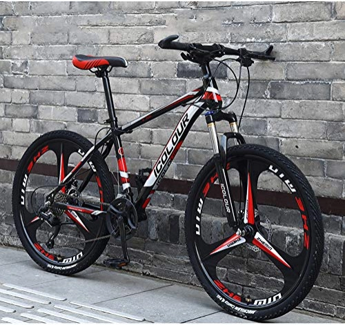 Bicicletas de montaña : Xiaoyan Country - Bicicleta de montaña para hombre, aleacin de 24 velocidades, marco de freno de disco doble, bicicleta de montaña rgida con asiento ajustable de acero al carbono, Hombre, rojo