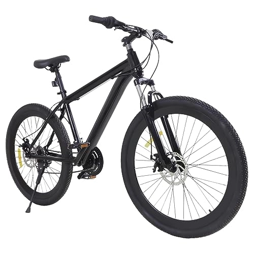Bicicletas de montaña : Yolancity Bicicleta de montaña para adultos de 26 pulgadas, 21 velocidades, volante de inercia de posicionamiento de siete piezas, para hombre y mujer, altura adecuada 165-185 cm, negro