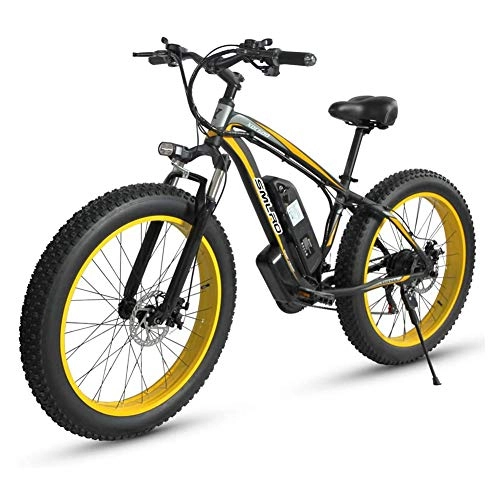 Electric Mountain Bike : 1000W Electric Bike 21 Speeds 26 inch Fat Tire Road Bicycle Beach / Snow Bike with Hydraulic Disc Brakes and Suspension Fork (Yellow)