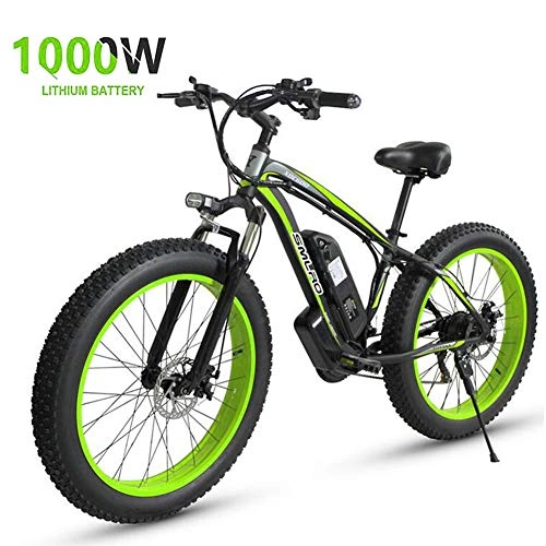 Electric Mountain Bike : 1000W Electric Mountain Bike Fat Tire Ebike with 17.5AH 48V Samsung Battery PRO Bike Computer, Beach / Snow Cruiser Professional Ebike All Terrain Bicycles IP54 waterproof for Adults(4 Colours), Green