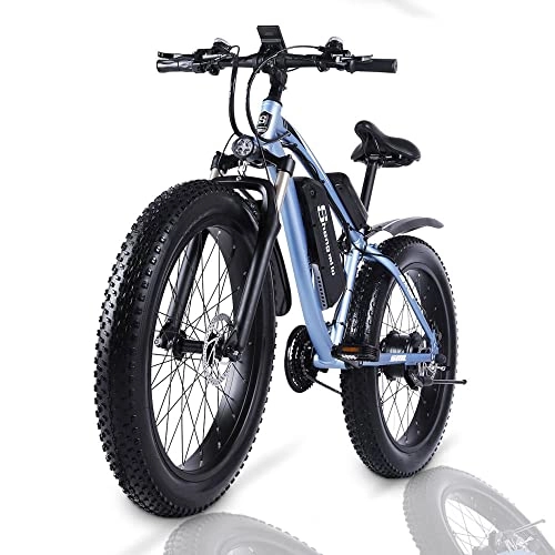 Electric Mountain Bike : 1000W MTB E-bike for Men, 26'' Electric Mountain Bike with 48V 17Ah(816Wh) Removable Lithium-Ion Battery with 21-Gear Shimano, Max Range:70-100KM, Ebikes Bicycles All Terrain [CZ Stock], blue