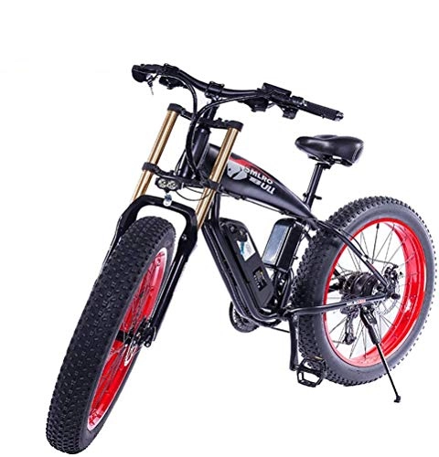 Electric Mountain Bike : 20 Inch Fat Tire Variable Speed Lithium Battery, With Removable Large Capacity Lithium-Ion Battery(48V 500W), Electric Bike for Adults, Black red