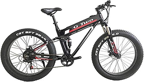 Electric Mountain Bike : 26"*4.0 Fat Tire Electric Mountain Bicycle, 350W / 500W Motor, 7 Speed Snow Bike, Front Rear Suspension (Color : White, Size : 500W 14Ah+1 Spare Battrey) plm46 (Color : Black)