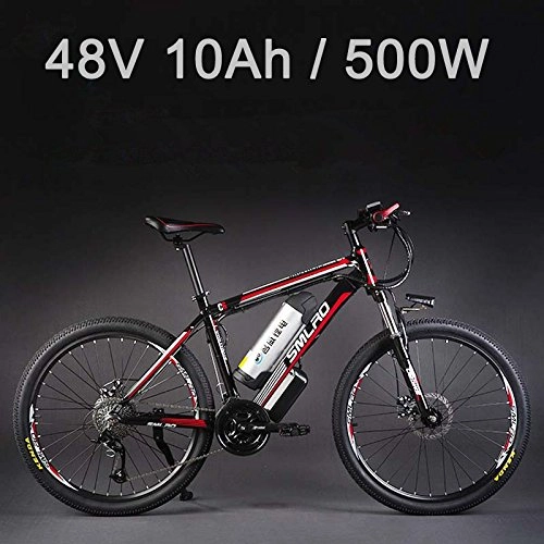 Electric Mountain Bike : 26" 48V Lithium Battery Aluminum Alloy Electric Bicycle, 27 Speed Electric Bike, MTB / Mountain Bike, adopt Oil Disc Brakes (10Ah Black Red)