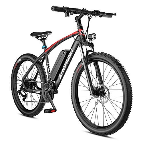 Electric Mountain Bike : 26'' Adult Electric Mountain Bike, Electric Bicycle with Removable Lithium Battery and LED Headlights Aluminum Alloy Lightweight Design Suitable for All Road Conditions (Color : Red)