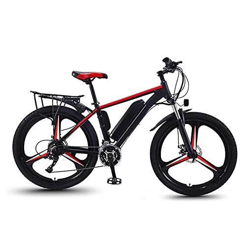 Electric Mountain Bike : 26'' Electric Bike, Electric Bicycle, 27 Speed E-Bike, with Removable Battery, Mechanical Disc Brakes, Magnesium Alloy Wheels, Three Riding Modes, Red, 13AH battery