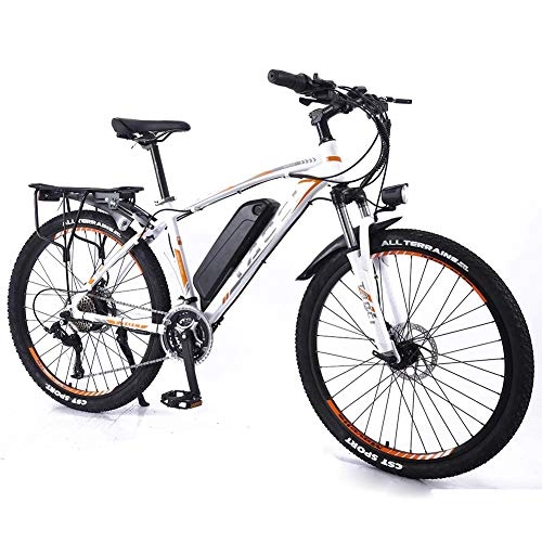 Electric Mountain Bike : 26" Electric Bike For Men''s, Can Move Lithium Battery Electric Bicycle Mountain Bike, Double Disc Brake Aluminum Alloy E Bikes Bicycles All Terrain, 36V 350W 27 Speed Bi(Color:White yellow, Size:10AH)