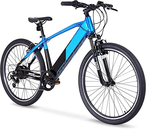 Electric Mountain Bike : 26” Electric Bike with 36V 7.8Ah Integrated Battery Aluminium Frame Front Suspension - Black / Blue