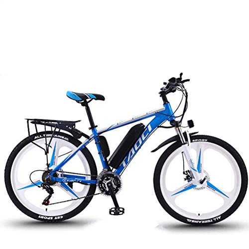 Electric Mountain Bike : 26" Electric Bikes for Adults, 8AH, 10AH, 13AH Removable Lithium-Ion Battery Bicycle Ebike, 27 Speed Shifter Mountain Ebike for Outdoor Cycling Travel Work Out, white blue, 36V13AH