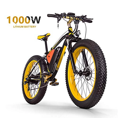 Electric Mountain Bike : 26" Electric mountain bike Double Disc Brake and Full Suspension MountainBike Large Capacity Lithium-Ion Battery48V16Ah1000W Aluminum Alloy Frame Smart LCD Meter 21 Speed, Black+Yellow