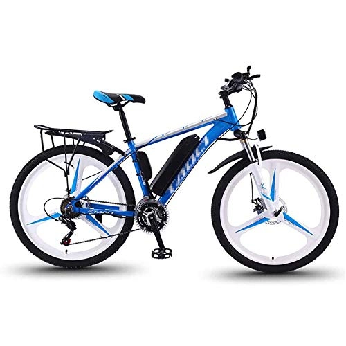 Electric Mountain Bike : 26'' Electric Mountain Bike, Electric Bicycle with Rear Seat And LED Highlight Light, Removable Large Capacity Lithium-Ion Battery, 21 Speed Gear E-Bike, BlueA, 10AH