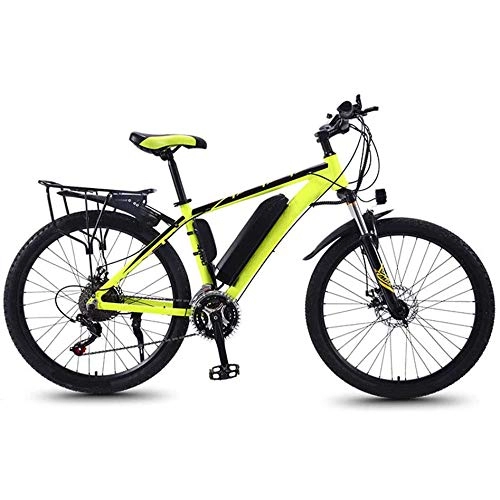 Electric Mountain Bike : 26'' Electric Mountain Bike, Electric Bicycle with Rear Seat And LED Highlight Light, Removable Large Capacity Lithium-Ion Battery, 21 Speed Gear E-Bike, Yellow, 8AH