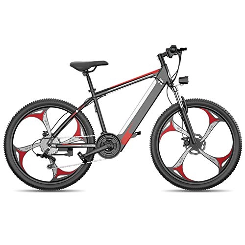 Electric Mountain Bike : 26'' Electric Mountain Bike Fat Tire E-Bike Sports Mountain Bikes Full Suspension with 27 Speed Gear And Three Working Modes, Disc Brakes, for Outdoor Cycling Travel Work Out, Red