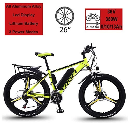 Electric Mountain Bike : 26" Electric Mountain Bike for Adult, Ebikes with Double Disc Brake Mountain Bike Large Capacity Lithium-Ion Battery(36V, 8-13Ah, 350W) Aluminum Alloy Frame Smart LCD Meter 30 Speed, Yellow, 13AH / 80KM