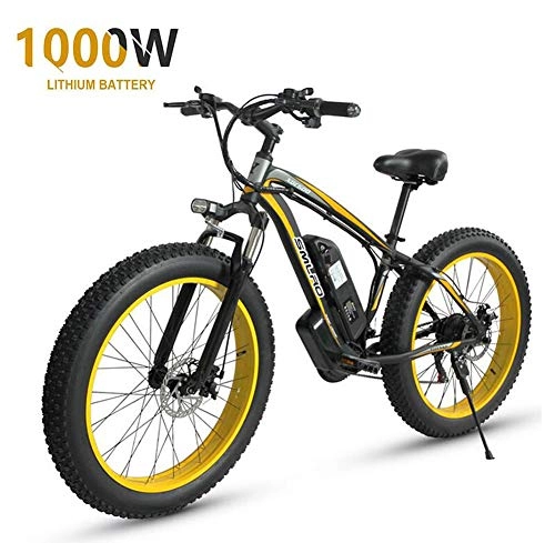 Electric Mountain Bike : 26" Electric Mountain Bike for Adults 1000W Fat Tire Off-Road Ebike Aluminum Alloy Bibycles with 17.5AH Sansung Lithium Ion Battery PRO Monitor All Terrain Ebike IP54 Waterproof(4 Colours), Yellow