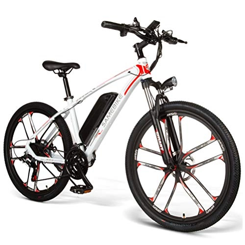Electric Mountain Bike : 26'' Electric Mountain Bike, Front / rear double disc brake with Lithium-Ion Battery 48V 8AH 350W 2000wh, 21 Speed Gear And Three Working Modes Shipment from warehouses in Germany and Poland, White