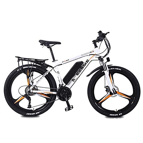 Electric Mountain Bike : 26'' Electric Mountain Bike, Sports Outdoor Cycling Travel Commuting Electric with Removable Large Capacity Lithium-Ion Battery, 27-level Shift Assisted Adults Ebike, white orange, 13ah