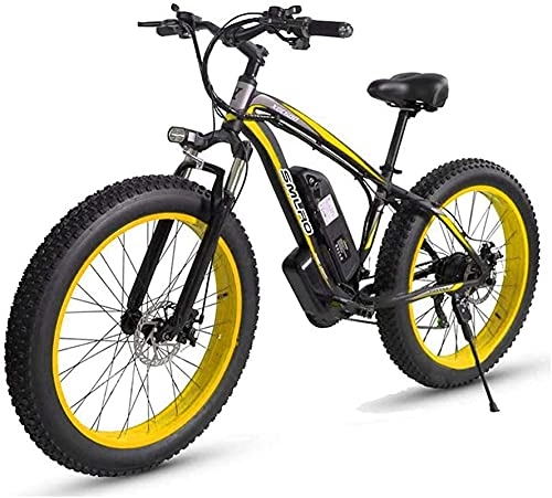 Electric Mountain Bike : 26'' Electric Mountain Bike with Removable Large Capacity Lithium-Ion Battery (48V 17.5ah 500W) for Mens Outdoor Cycling Travel Work Out And Commuting (Color : Black Yellow)