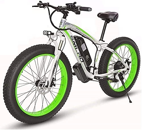 Electric Mountain Bike : 26'' Electric Mountain Bike with Removable Large Capacity Lithium-Ion Battery (48V 17.5ah 500W) for Mens Outdoor Cycling Travel Work Out And Commuting (Color : White Green)