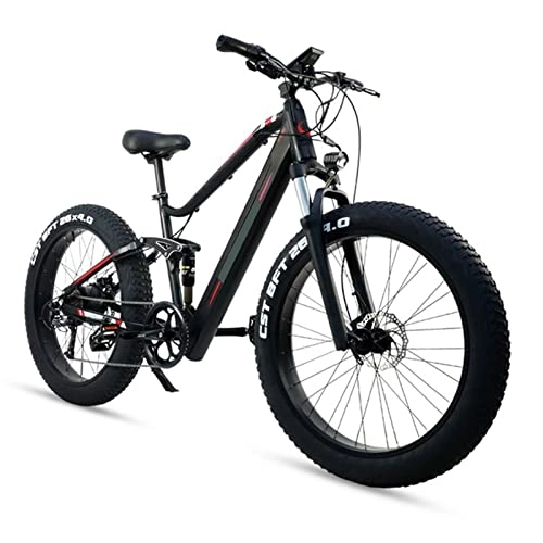 Electric Mountain Bike : 26'' Fat Tire Electric Mountain Bike 1000W E Bike for Adults, 48V14AH Lithium Battery 9 Speed Mountain Beach Ebike for Men, Maximum speed 28 mph (Color : Black, Number of speeds : 9)