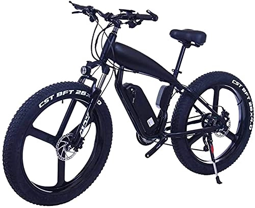Electric Mountain Bike : 26 Inch 21 / 24 / 27 Speed Electric Mountain Bikes With 4.0" Fat Snow Bicycles Dual Disc Brakes Brakes Beach Cruiser Mens Sports E-bikes (Color : 15Ah, Size : Black-B)
