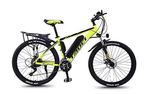 Electric Mountain Bike : 26-Inch Electric Bike Adult Electric Car Removable Lithium Battery Booster Mountain Bike Off-Road All-Terrain Vehicle for Men And Women, Yellow, 13AH80 km