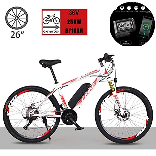Electric Mountain Bike : 26-Inch Electric Bike, Mountain Bike, All-Terrain Off-Road for Men And Women, 36V250W Motor, Three Modes To Choose From, Long Battery Life, 21 speed 8AH