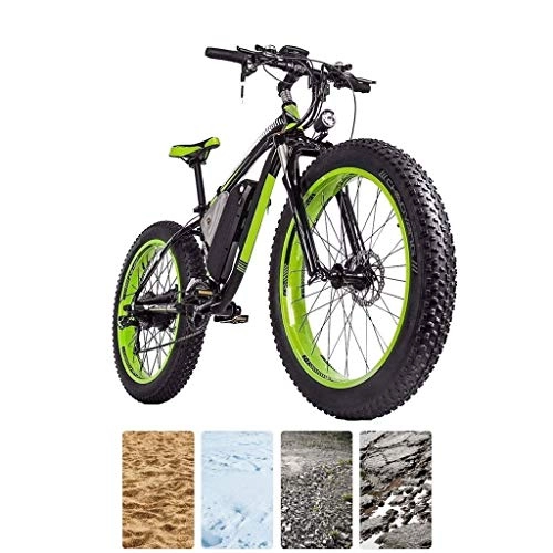 Electric Mountain Bike : 26 inch Electric Mountain Bike 4.0 Fat Tires eBike 1000W 48V 16Ah Lithium Battery Full Suspension Hydraulic Disc Brake 21-speed Electric Bicycle for Adults (Color : Black green)
