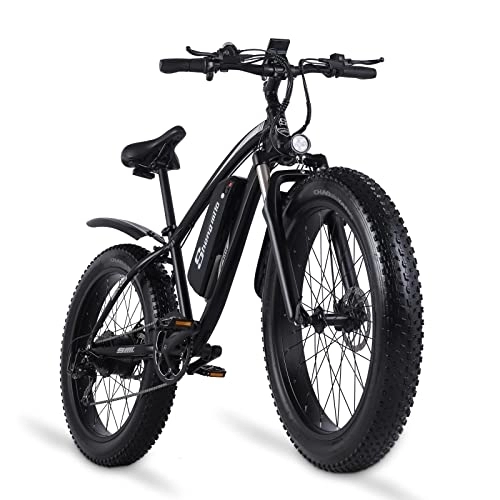Electric Mountain Bike : 26 Inch Fat Tires Hydraulic Brake Electric Mountain Bike Shengmilo MX02S Electric Bike for Adults with Foldable Pedal Lockable Suspension Fork(BLACK)