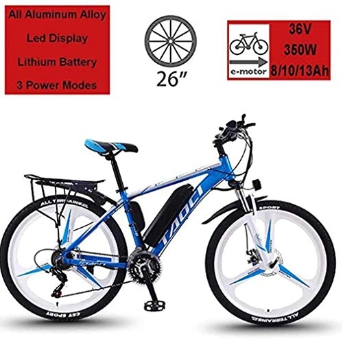 Electric Mountain Bike : 26-Inch Magnesium Alloy LEC Liquid Crystal Display Electric Bicycle Removable Lithium-Ion Battery Off-Road Adult Variable Speed Car BXM bike (Color : Blue, Size : 10AH)