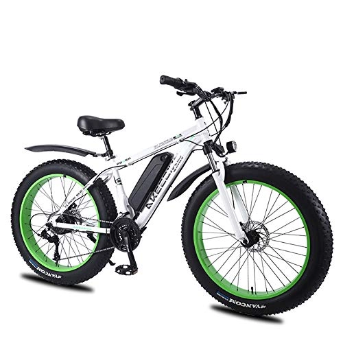 Electric Mountain Bike : 26 Inches Electric Fat Tire Bike, Mountain Electric Bike with 36V 13Ah Removable Lithium Battery 27 Speed 3 Power Modes with Night LED Headlights (Color : White)