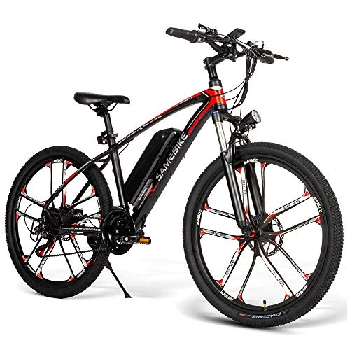 Electric Mountain Bike : 26In Electric Mountain Bike, Pedal Assist Unisex Bicycle for City Commuting & Leisure, 48V 8AH 350W Brushless Motor E-Bike, 4-Mode Moped with Shock Absorbent Front Fork, Black
