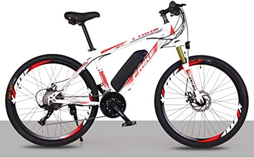 Electric Mountain Bike : 27 Speed Electric Mountain Bike, Gears Bicycle Dual Disc Brake Bike Removable Large Capacity Lithium-Ion Battery 36V 8 / 10AH All Terrain(Three Working Modes), white red, 36V8A